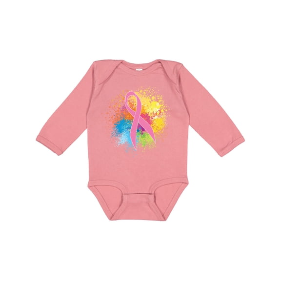 Inktastic Breast Cancer Awareness Ribbon Art Girls Long Sleeve Baby Bodysuit