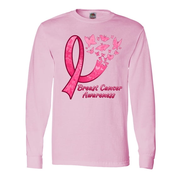 Inktastic Breast Cancer Awareness Ribbon and Butterflies Long Sleeve T-Shirt