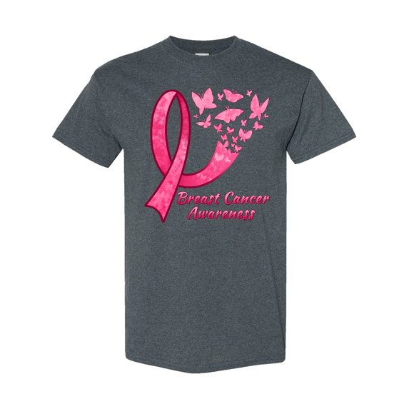 Inktastic Breast Cancer Awareness Ribbon and Butterflies T-Shirt