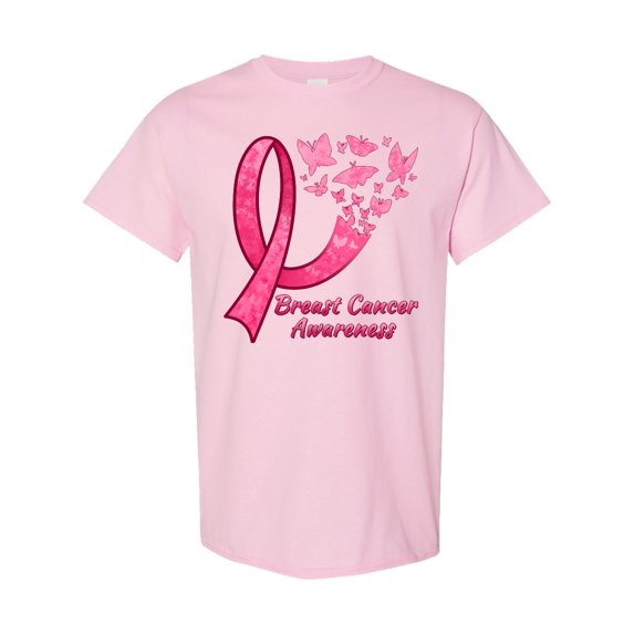 Inktastic Breast Cancer Awareness Ribbon and Butterflies T-Shirt