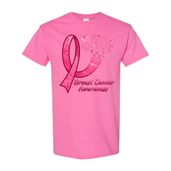 Inktastic Breast Cancer Awareness Ribbon and Butterflies T-Shirt