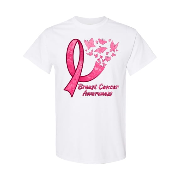 Inktastic Breast Cancer Awareness Ribbon and Butterflies T-Shirt