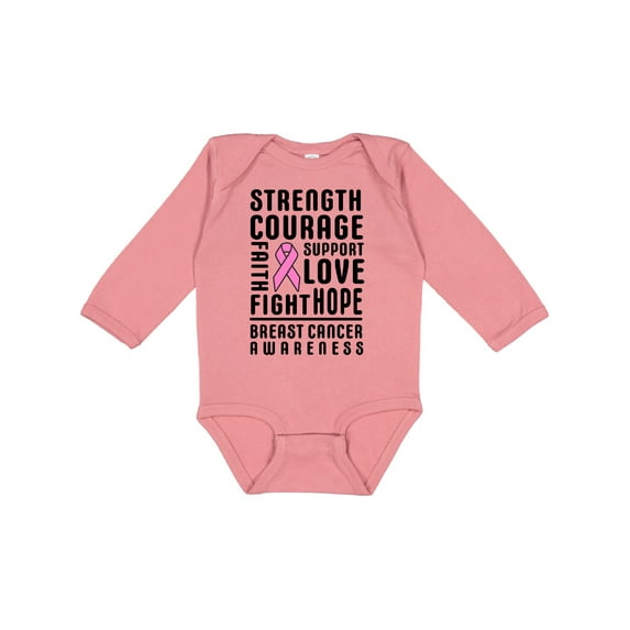 Inktastic Breast Cancer Awareness Strenght Courage Support Love Boys or Girls Long Sleeve Baby Bodysuit