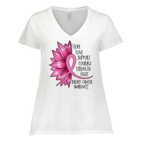 Inktastic Breast Cancer Awareness Sunflower Ribbon Women's Plus Size V-Neck T-Shirt