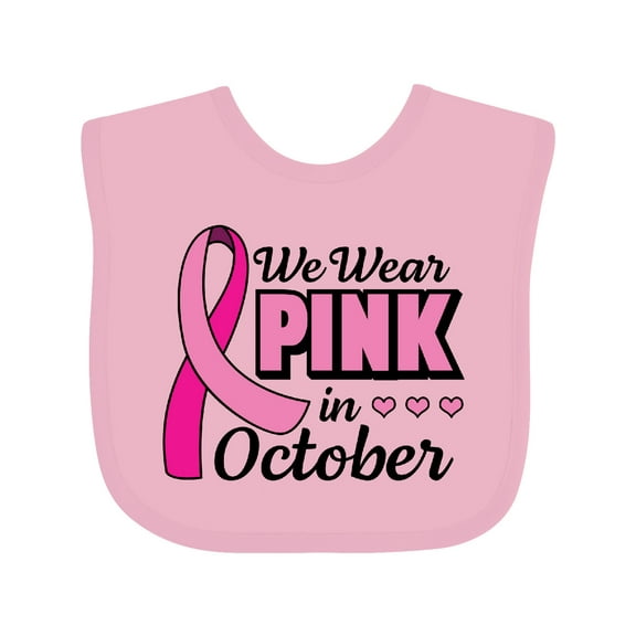 Inktastic Breast Cancer Awareness We Wear Pink in October Girls Baby Bib