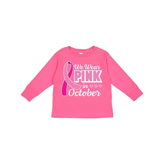Inktastic Breast Cancer Awareness We Wear Pink in October Girls Long Sleeve Toddler T-Shirt