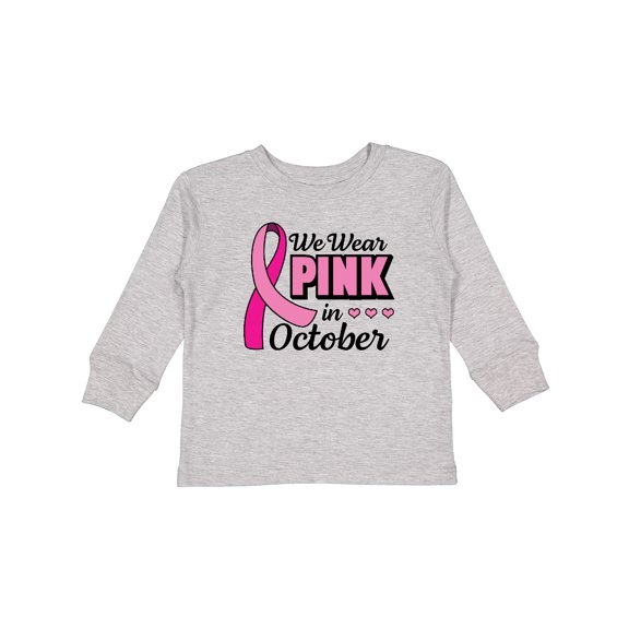 Inktastic Breast Cancer Awareness We Wear Pink in October Girls Long Sleeve Toddler T-Shirt