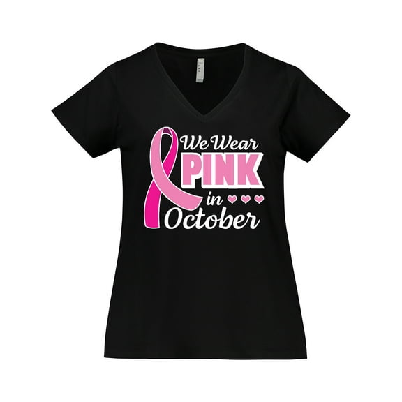 Inktastic Breast Cancer Awareness We Wear Pink in October Women's Plus Size V-Neck T-Shirt