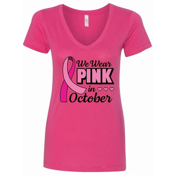 Inktastic Breast Cancer Awareness We Wear Pink in October Women's V-Neck T-Shirt