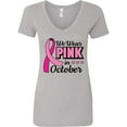 thumbnail image 1 of Inktastic Breast Cancer Awareness We Wear Pink in October Women's V-Neck T-Shirt, 1 of 5