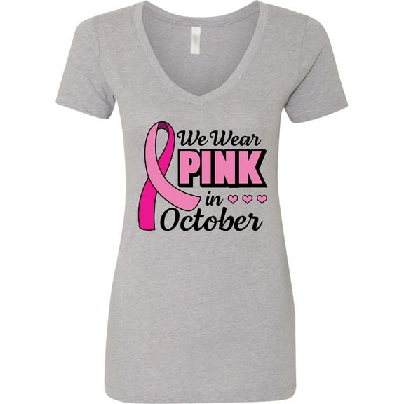 Inktastic Breast Cancer Awareness We Wear Pink in October Women's V-Neck T-Shirt