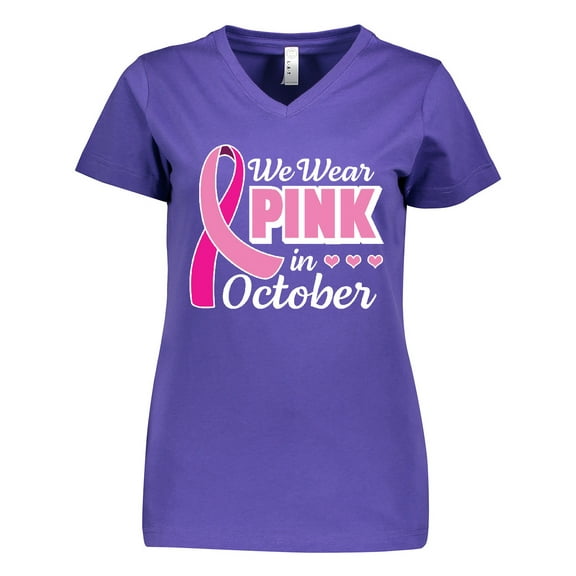 Inktastic Breast Cancer Awareness We Wear Pink in October Women's V-Neck T-Shirt