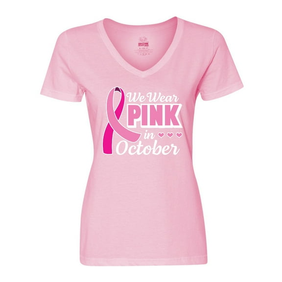 Inktastic Breast Cancer Awareness We Wear Pink in October Women's V-Neck T-Shirt