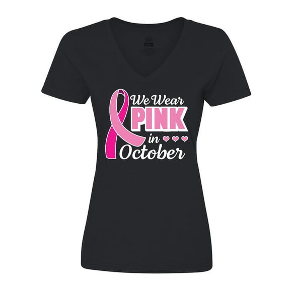 Inktastic Breast Cancer Awareness We Wear Pink in October Women's V-Neck T-Shirt
