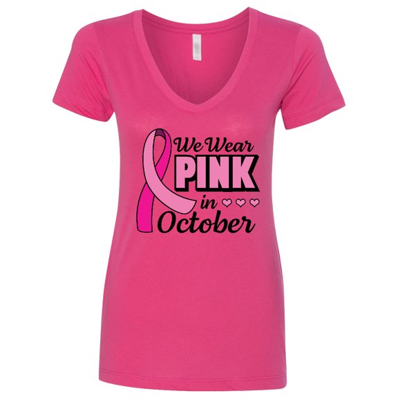 Inktastic Breast Cancer Awareness We Wear Pink in October Women's V-Neck T-Shirt