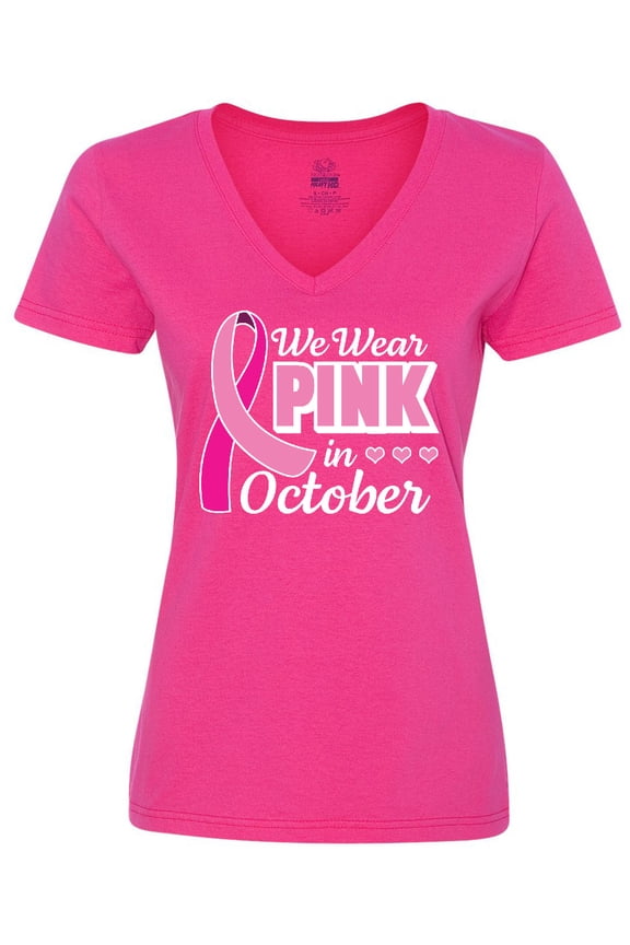 Breast Cancer Awareness We Wear Pink in October Women's V-Neck T-Shirt