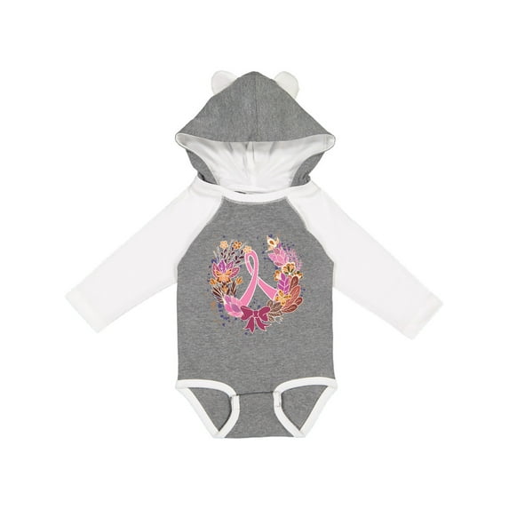 Inktastic Breast Cancer Awareness Wreath Pink Ribbon Girls Long Sleeve Baby Bodysuit