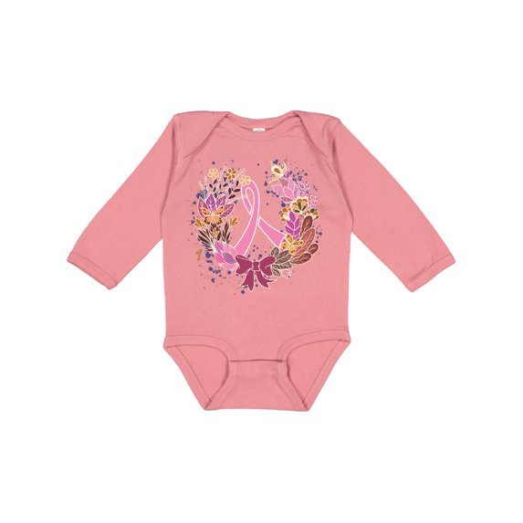 Inktastic Breast Cancer Awareness Wreath Pink Ribbon Girls Long Sleeve Baby Bodysuit