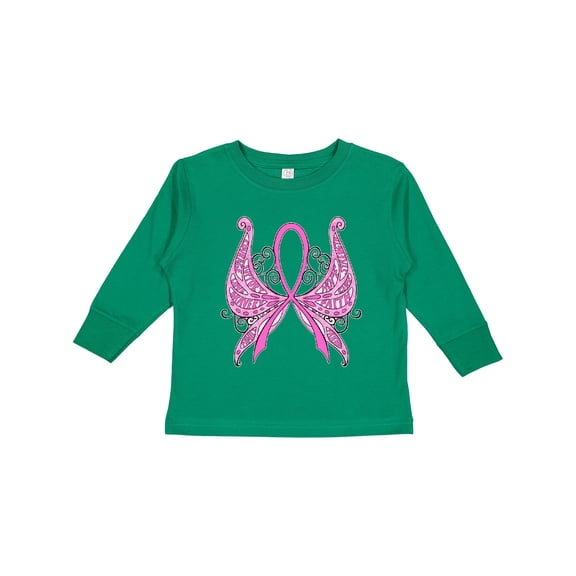 Inktastic Breast Cancer Awareness with Butterfly Ribbon Words Boys or Girls Long Sleeve Toddler T-Shirt