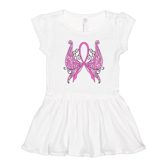 Inktastic Breast Cancer Awareness with Butterfly Ribbon Words Girls Toddler Dress