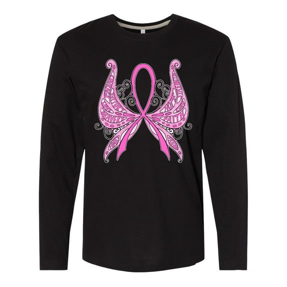 Inktastic Breast Cancer Awareness with Butterfly Ribbon Words Long Sleeve T-Shirt