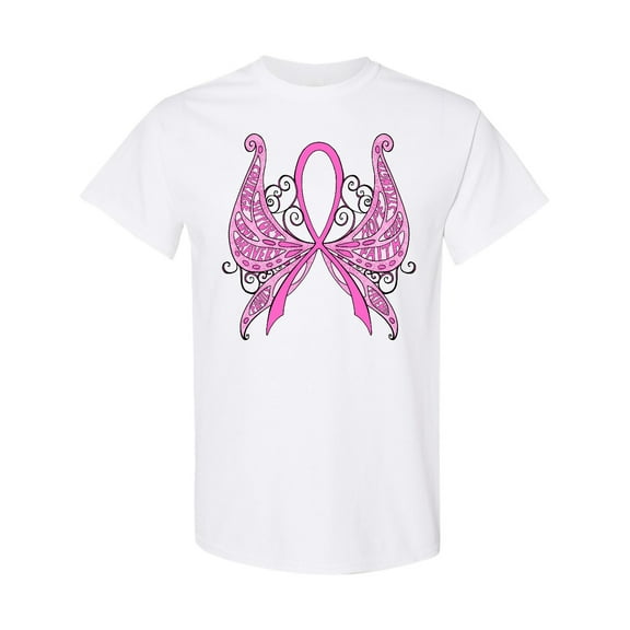 Inktastic Breast Cancer Awareness with Butterfly Ribbon Words T-Shirt