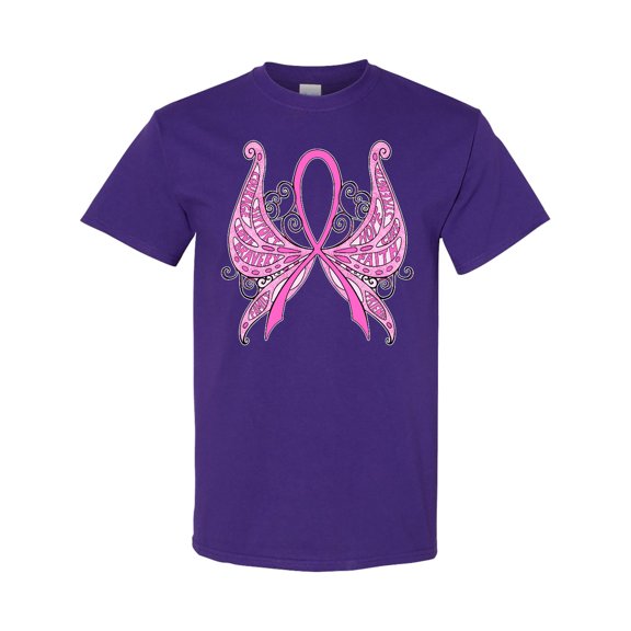 Inktastic Breast Cancer Awareness with Butterfly Ribbon Words T-Shirt