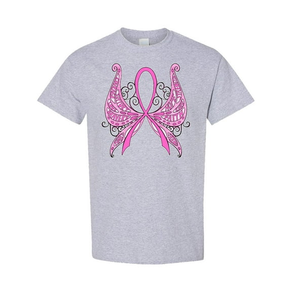 Inktastic Breast Cancer Awareness with Butterfly Ribbon Words T-Shirt