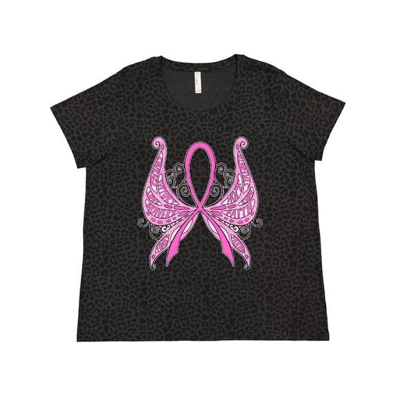 Inktastic Breast Cancer Awareness with Butterfly Ribbon Words Women's Plus Size T-Shirt