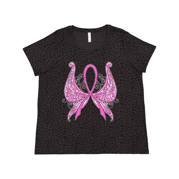 Inktastic Breast Cancer Awareness with Butterfly Ribbon Words Women's Plus Size T-Shirt