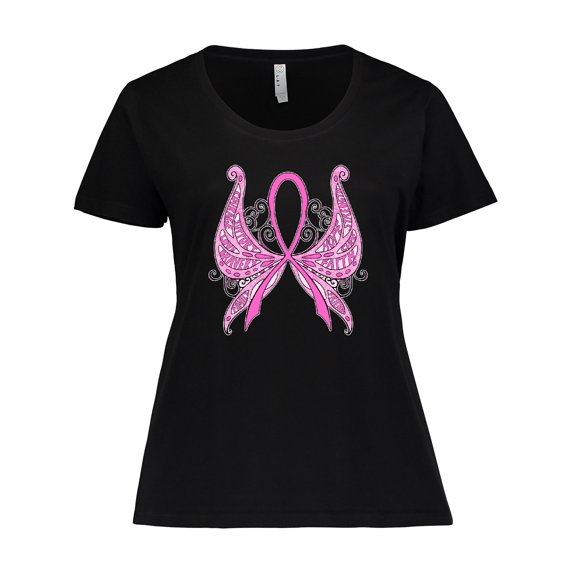 Inktastic Breast Cancer Awareness with Butterfly Ribbon Words Women's Plus Size T-Shirt