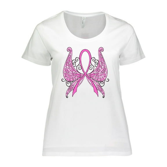 Inktastic Breast Cancer Awareness with Butterfly Ribbon Words Women's Plus Size T-Shirt