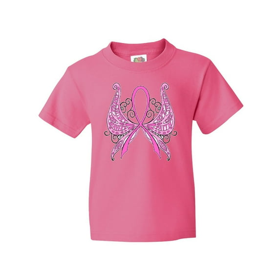 Inktastic Breast Cancer Awareness with Butterfly Ribbon Words Youth T-Shirt