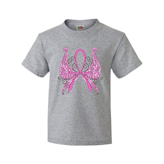 Inktastic Breast Cancer Awareness with Butterfly Ribbon Words Youth T-Shirt