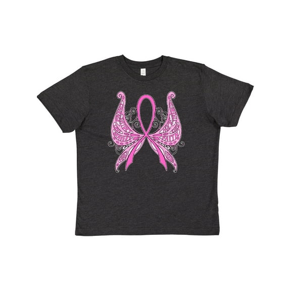 Inktastic Breast Cancer Awareness with Butterfly Ribbon Words Youth T-Shirt
