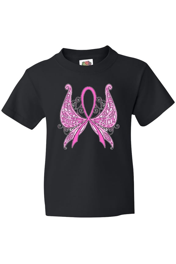 Breast Cancer Awareness with Butterfly Ribbon Words Youth T-Shirt