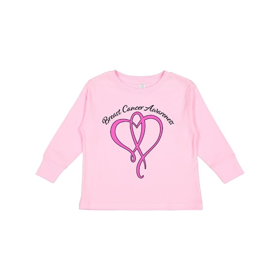 Inktastic Breast Cancer Awareness with Pink Ribbon Heart Boys or Girls Long Sleeve Toddler T-Shirt