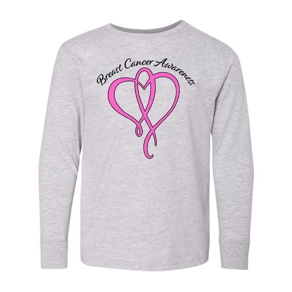 Inktastic Breast Cancer Awareness with Pink Ribbon Heart Long Sleeve Youth T-Shirt