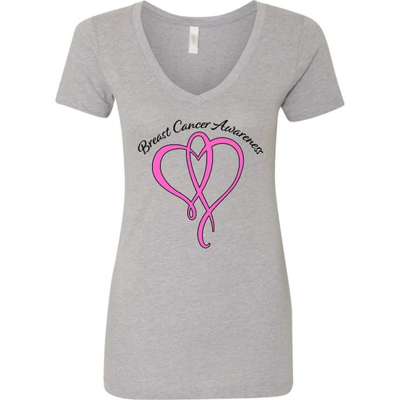 Inktastic Breast Cancer Awareness with Pink Ribbon Heart Women's V-Neck T-Shirt