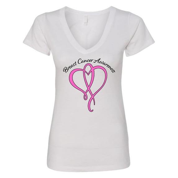 Inktastic Breast Cancer Awareness with Pink Ribbon Heart Women's V-Neck T-Shirt