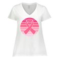 thumbnail image 1 of Inktastic Breast Cancer Pink Ribbon Retro Women's Plus Size V-Neck T-Shirt, 1 of 5