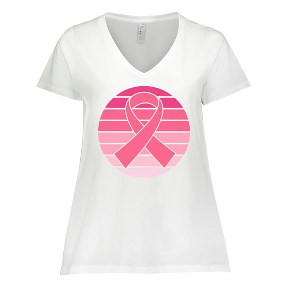 Inktastic Breast Cancer Pink Ribbon Retro Women's Plus Size V-Neck T-Shirt