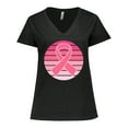 thumbnail image 1 of Inktastic Breast Cancer Pink Ribbon Retro Women's Plus Size V-Neck T-Shirt, 1 of 5