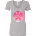 thumbnail image 1 of Inktastic Breast Cancer Pink Ribbon Retro Women's V-Neck T-Shirt, 1 of 5