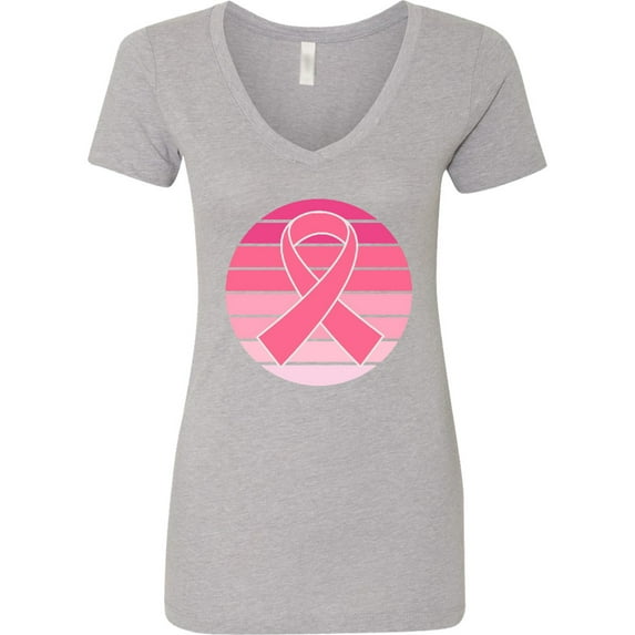 Inktastic Breast Cancer Pink Ribbon Retro Women's V-Neck T-Shirt