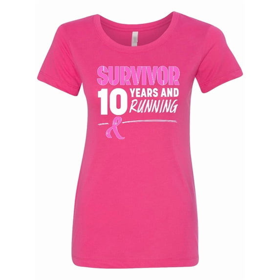 Inktastic Breast Cancer Survivor 10 Years and Running with Pink Ribbon Women's T-Shirt