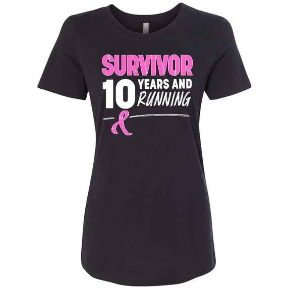 Inktastic Breast Cancer Survivor 10 Years and Running with Pink Ribbon Women's T-Shirt