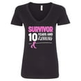 thumbnail image 1 of Inktastic Breast Cancer Survivor 10 Years and Running with Pink Ribbon Women's V-Neck T-Shirt, 1 of 5