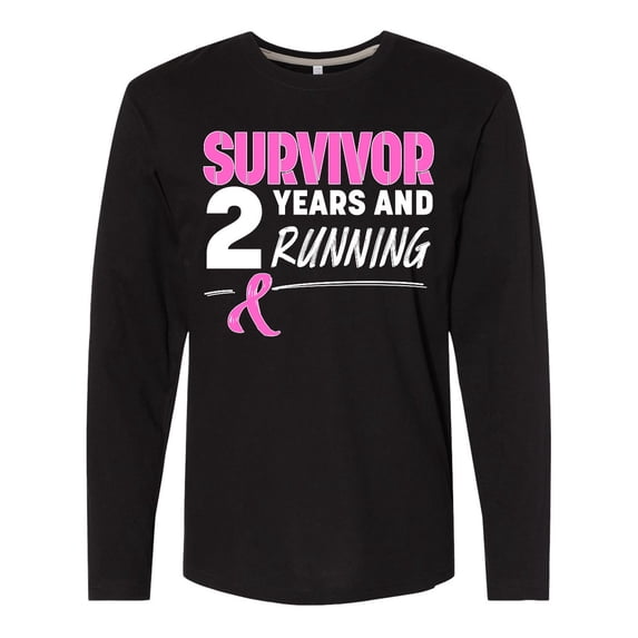 Inktastic Breast Cancer Survivor 2 Years and Running with Pink Ribbon Long Sleeve T-Shirt