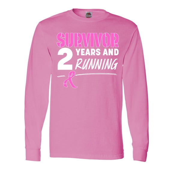 Inktastic Breast Cancer Survivor 2 Years and Running with Pink Ribbon Long Sleeve T-Shirt